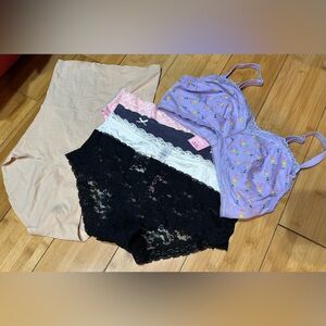 Women's Lace and Cotton Intimates Set - Black, White, Pink, Purple size L